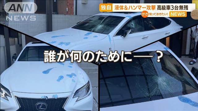 【動画あり】高級車3台が被害　剥離剤をかけハンマーで窓ガラスをたたき割る